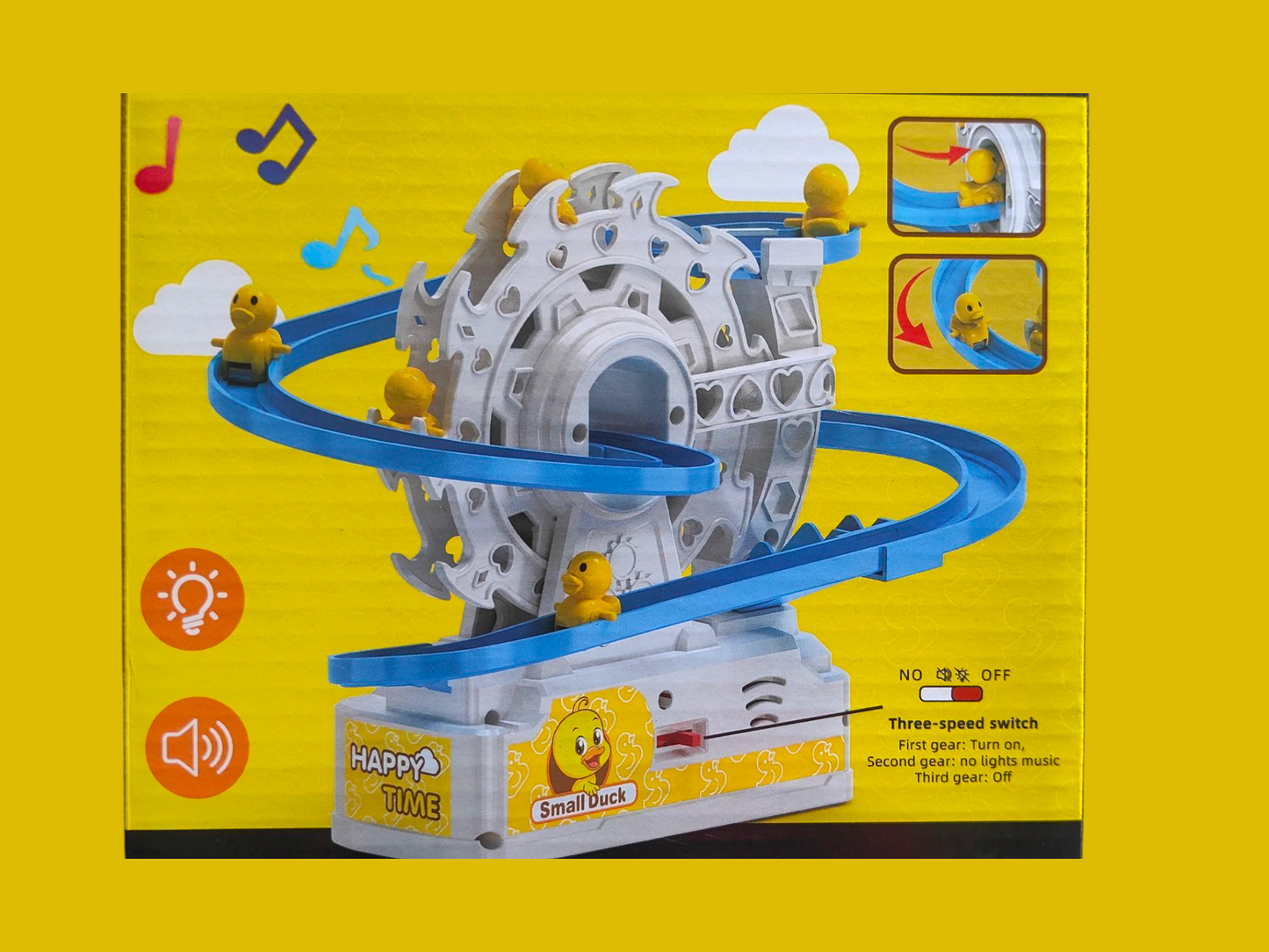 Small Duck Climbing Stairs Toy – Electric Happy Duck Ferris Wheel Track Slide with LED Lights & Music | Ideal Gift for Kids Age 3+