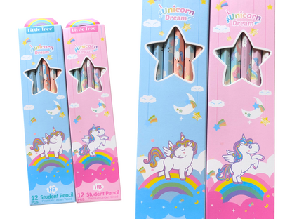 Unicorn Printed Glossy Pencil Gift sets ( Pack of 2 - 1 pink and 1 blue)